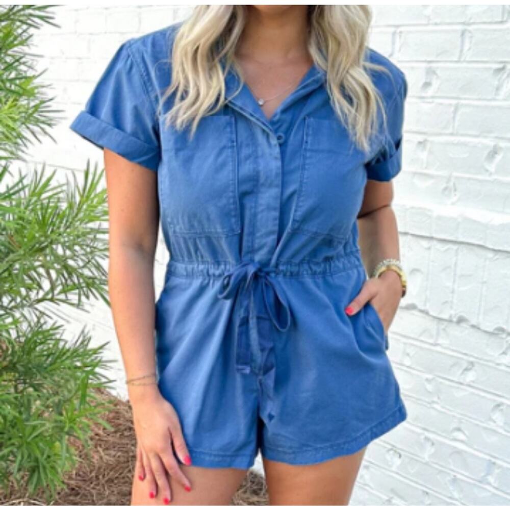 MIOU MUSE Easygoing Romper in Blue Size Small
